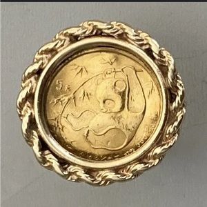 VINTAGE 1985 CHINA 5 YUAN 1/20 oz .999 GOLD PANDA COIN RING